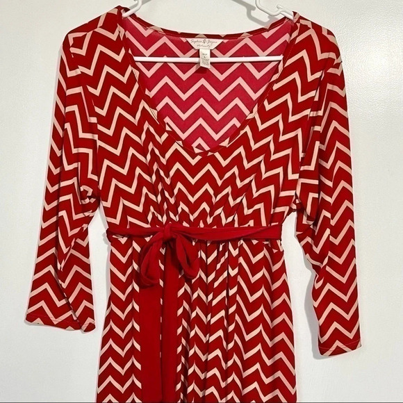 Sophia & Jayne Maternity Size Large red dress L Red Cream/tan Chevron - Picture 2 of 7